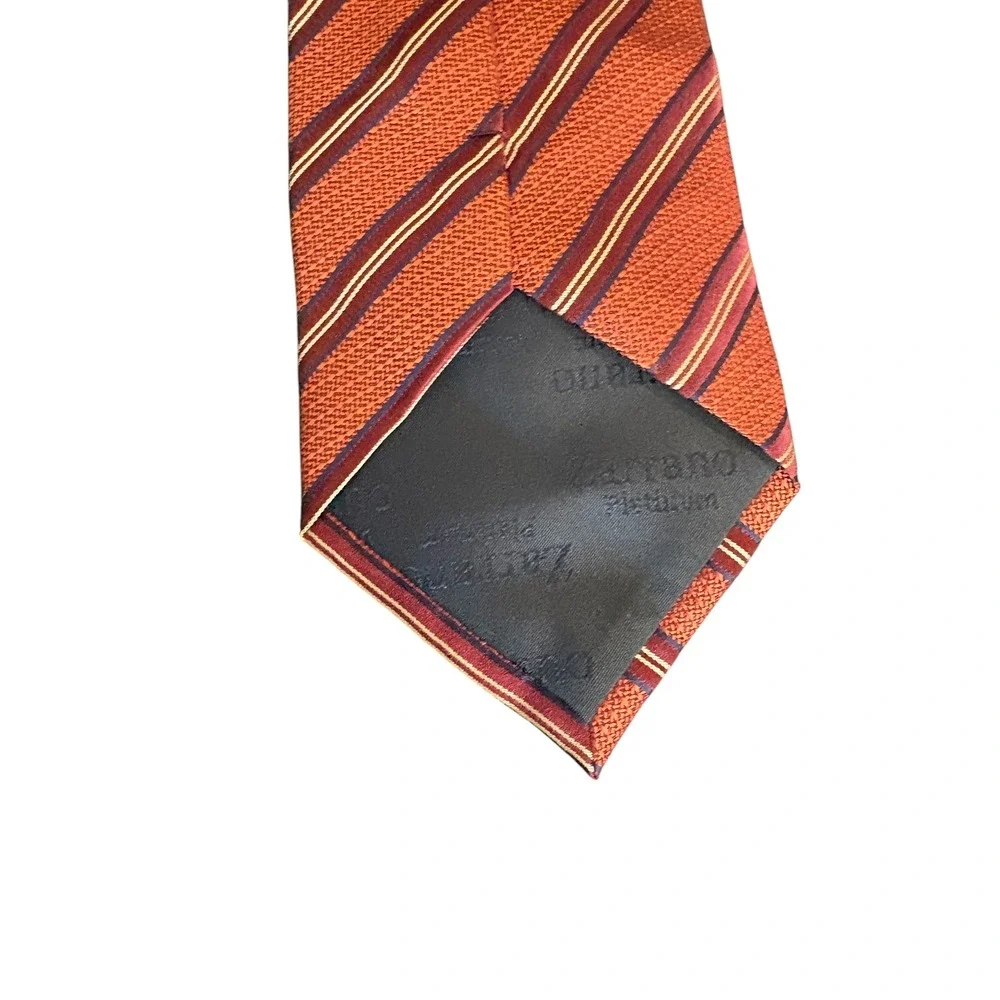 Zarrano Platinum Tie Orange Burgundy Striped 100% Silk Mens‎ 59 x 3.25